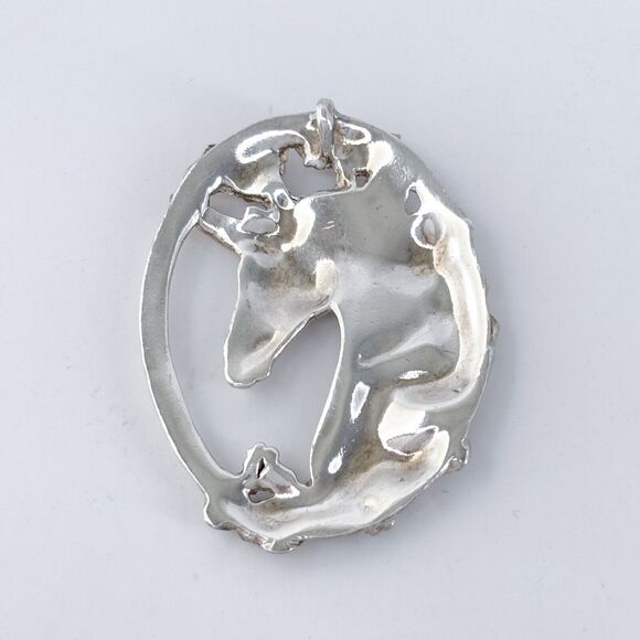 Vintage Sterling Silver 925 Vermeil Floral Unicorn Pendant - Picture 4 of 6